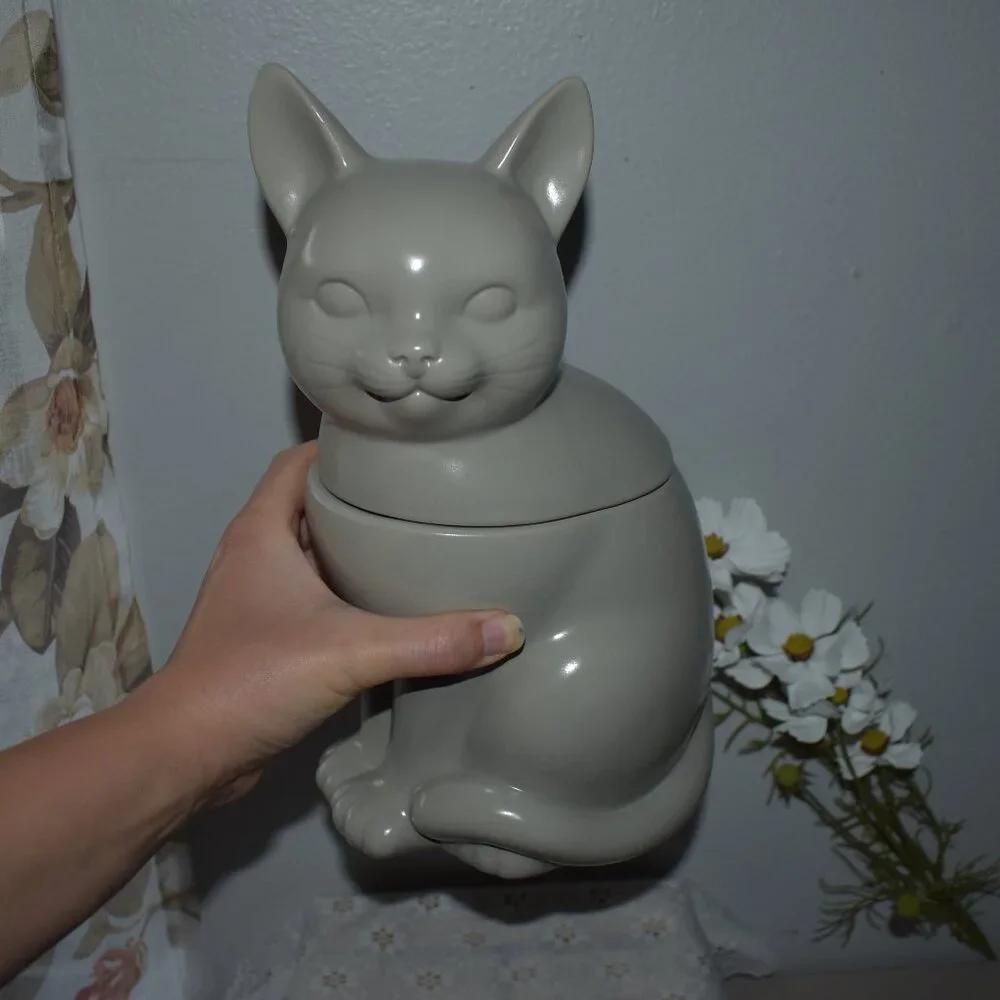 Threshold Stoneware Gray Cat Cookie Jar Cottage Farmhouse Kitchen Decor - Picture 3 of 13